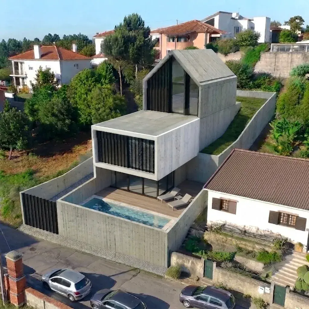 Vista aérea da moradia com piscina — Picão, Canidelo